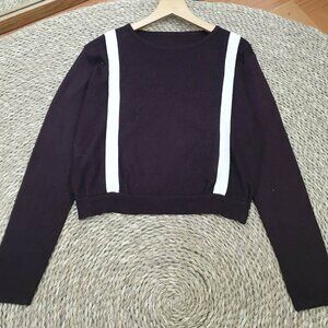 Dark Plum Purple White Stripe Cropped Knit Sweater 🍇